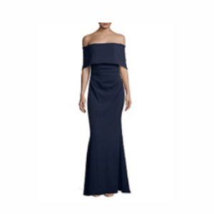 Vince Camuto Off-the-Shoulder Trumpet Gown - Navy - Size 6